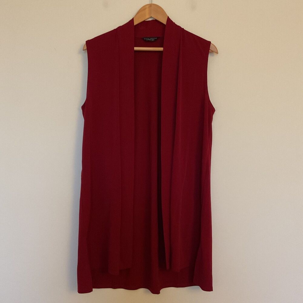 Susan Graver Everyday Liquid Knit Sleeveless Open Front Cardigan M Sangria Drape